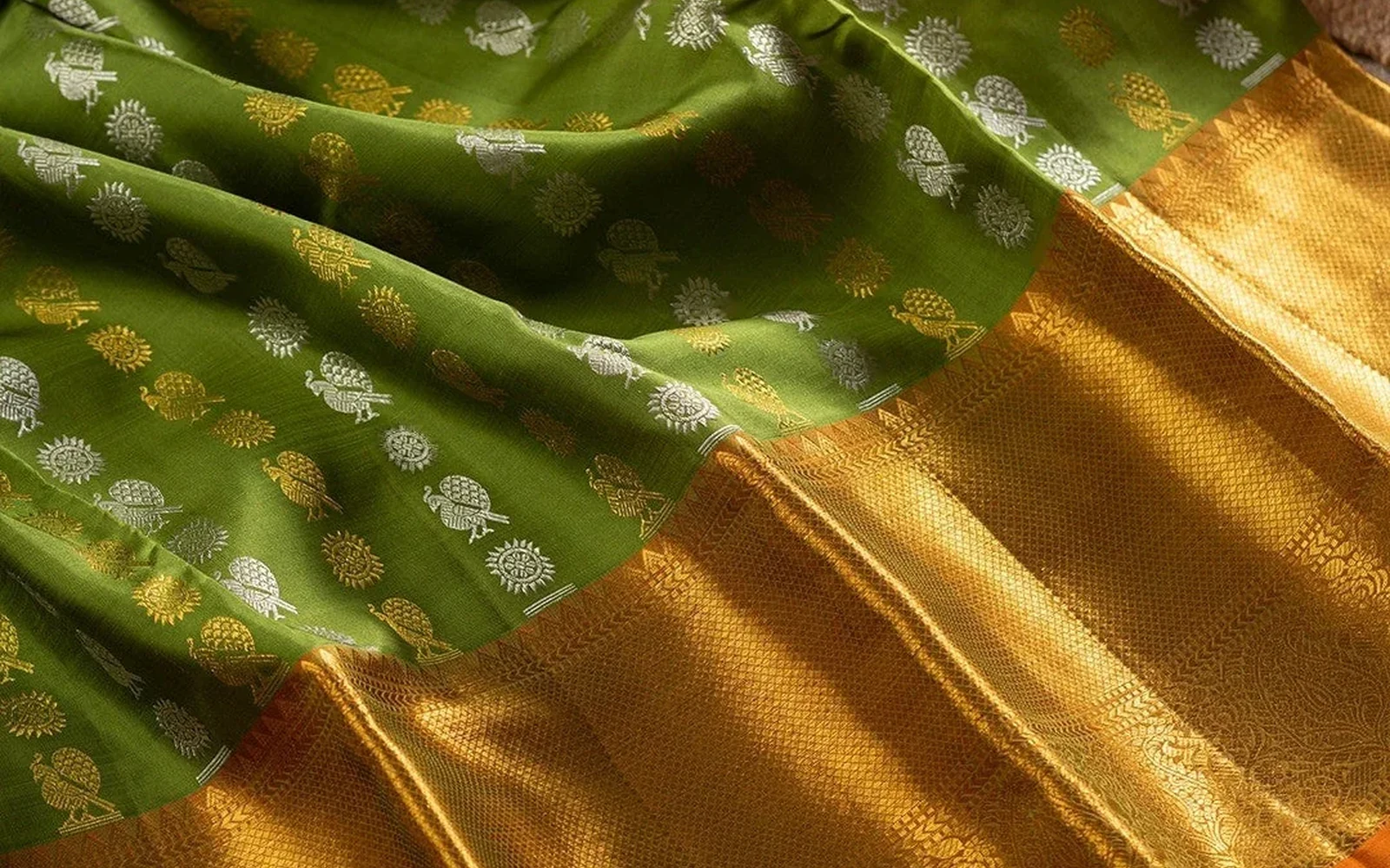 Folded silk saree prepared for breathable storage and careful preservation