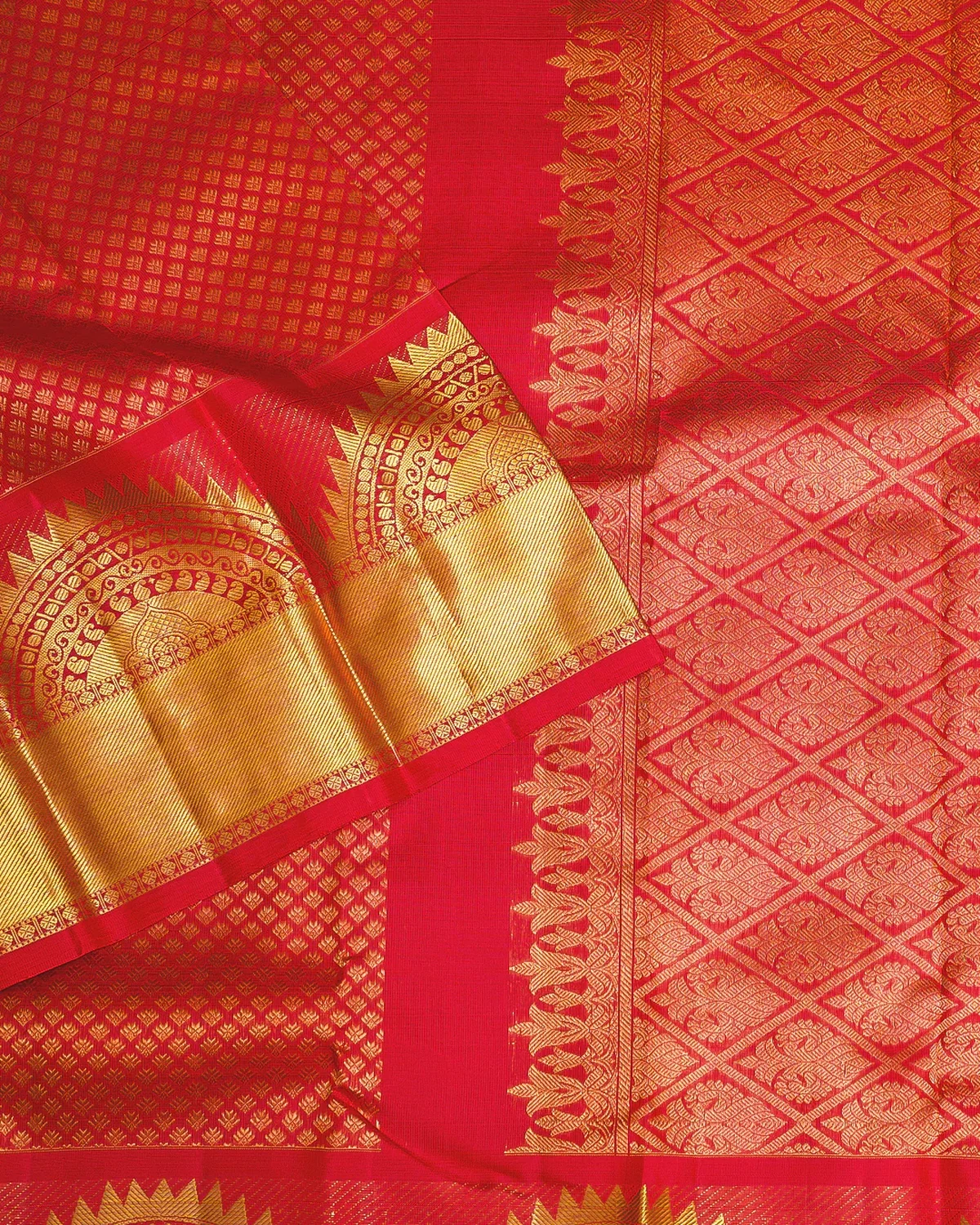 Traditional wedding saree with rich gold zari border and ceremonial pallu